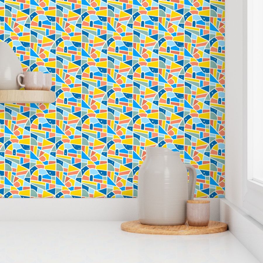 (S) Mosaic Pattern Wallpaper / Blue Version / Small Scale