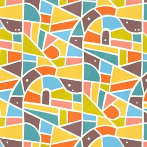 (M) Mosaic Pattern Wallpaper / Lively Modern Mid Century Version / Medium Scale