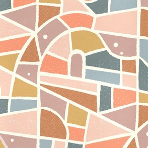 (L) Mosaic Pattern Wallpaper / Neutral Colors Version / Large Scale