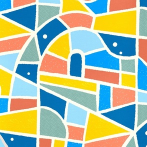 (L) Mosaic Pattern Wallpaper / Blue Version / Large Scale