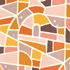 (L) Mosaic Pattern Wallpaper / Warm Colors Version / Large Scale