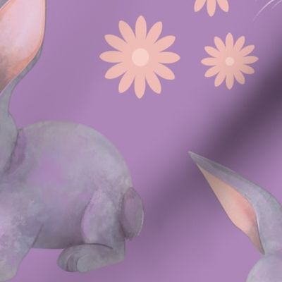 The rabbit on the violet background hand-drawn  pattern design 