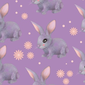 The rabbit on the violet background hand-drawn  pattern design 