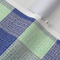 24” repeat faux woven burlap texture plaid, checks in blue nova and light mint celadon green