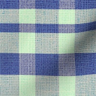24” repeat faux woven burlap texture plaid, checks in blue nova and light mint celadon green