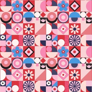 9in  Playful Retro Geometric abstracts in  pink and blue