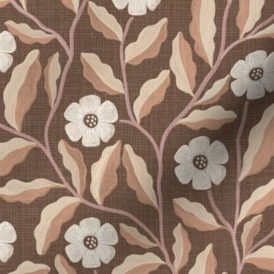  1920' Vintage Style Flowers-Retro- Rustic-Textured -colored chalk-Hand Drawn-Brown-Cream