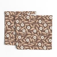  1920' Vintage Style Flowers-Retro- Rustic-Textured -colored chalk-Hand Drawn-Brown-Cream