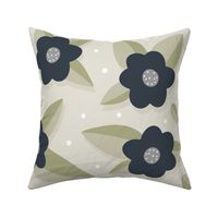 blue flowers on light green dotted background size L