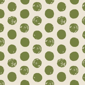 Distressed Sketchy Polka Dots in Frog Green on Cream (Large)_B240011R05F