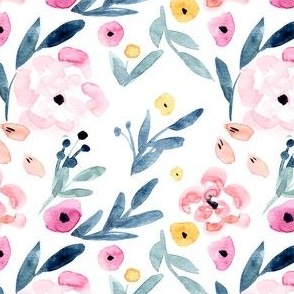 Leila Summer Floral _ Pink on White 
