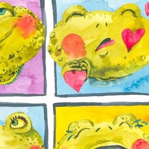 Cute watercolor frog on color blocks