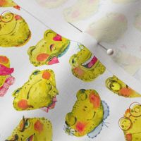 Cute watercolor frogs on white