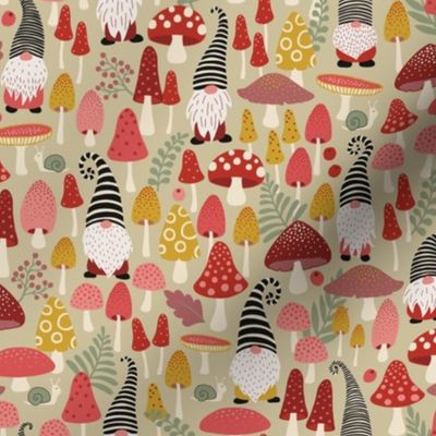 gnomes among the mushrooms! - beige background (small)