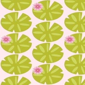 Floating Lily Pads and Flowers on Pink MEDIUM