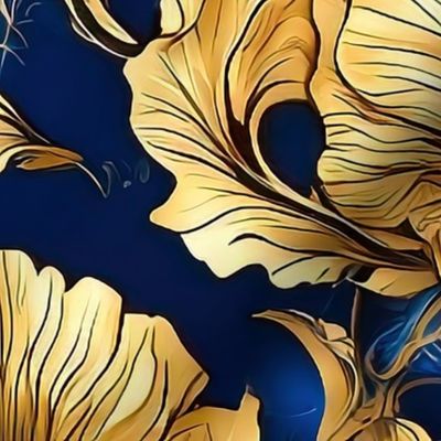 xl gold and blue flowers blue background