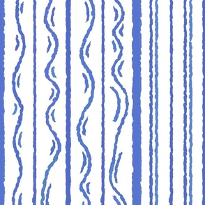 24" Blue and White Stripes - Organic Straight & Wavy Lines - Grandmillennial