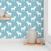 Bigger Moose Silhouettes on Boho Blue Crosshatch