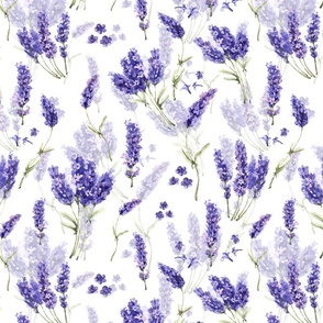 Large -  A Fragant Watercolor Lavender Field, Lavender Fields Wallpaper double layer