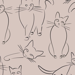 cat - romeo cat - line art cats on beige background - cat drawing fabric and wallpaper