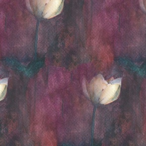 large scale dreamy lotus on burgundy brown background
