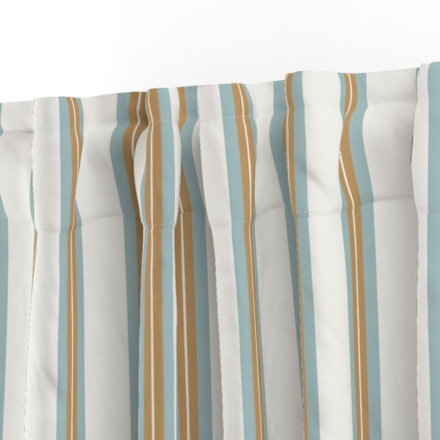 Gold yellow and teal blue timeless classic stripes on ivory white SMALL