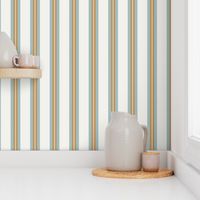 Gold yellow and teal blue timeless classic stripes on ivory white SMALL