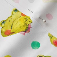 Cute watercolor frog on white with colorful dots