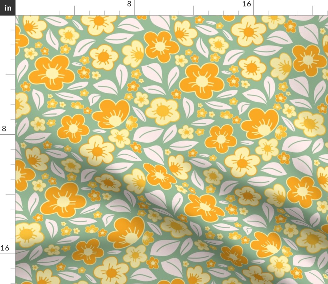 Little blossoms - Vibrant flowers in daffodil yellow, orange and green