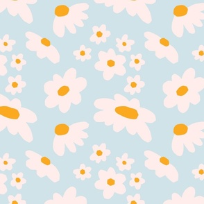 Sweet Daisy Dream - Cute light blush florals  in baby blue background.