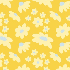 Sweet Daisy Dream - Cute light yellow florals  in bright lemon background.