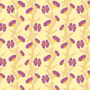 Floral Fiesta - Trailing floral in vibrant Violet and  bright Yellow