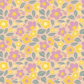 Little blossoms - Vibrant flowers in blush Pink, lilac and Lemon Yellow