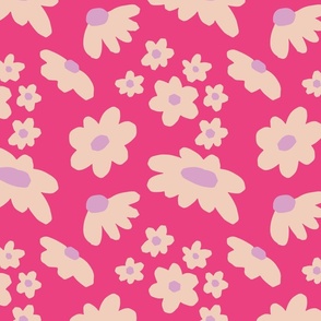 Sweet Daisy Dream - Cute Pastel Blush florals  in Hot Pinnk background.