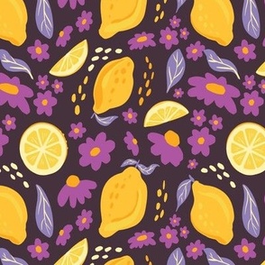 Lemon Zest Bloom - Lemonade - Fresh Lemons in Mid night purple