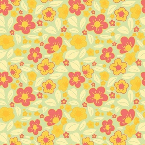 Little blossoms - Vibrant flowers in Bright Red, yellow and mint Green