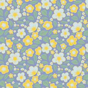 Little blossoms - Vibrant flowers in bright yellow and violet blue