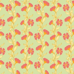 Floral Fiesta - Trailing floral in vibrant red, orange and mint green 