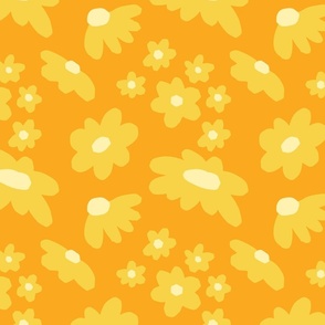 (L) Sweet Daisy Dream - Cute light yellow florals in Orange background.