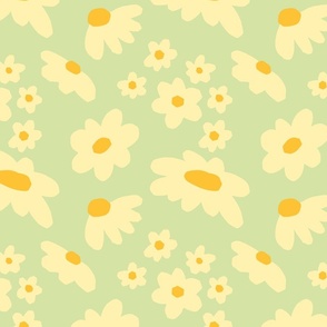 (L) Sweet Daisy Dream - Cute light yellow florals  in Mint green background.