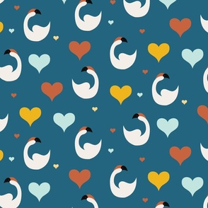 Swan and Heart Pattern Dark Blue