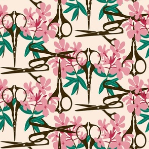 Scissors and flowers - Doodle a Day 23 - off white background