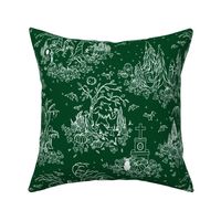 Monster Toile de Jouy - Forest Green with White