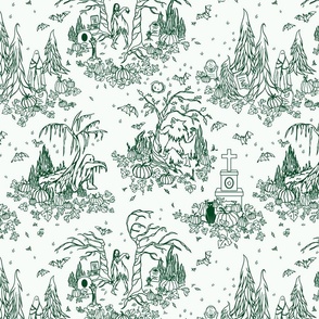 Monster Toile de Jouy - White with Forest Green