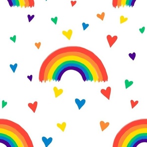 (L) Rainbows and Primary Colored Hearts on White