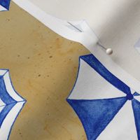 Beach umbrellas mediterranean blue  watercolor - medium scale