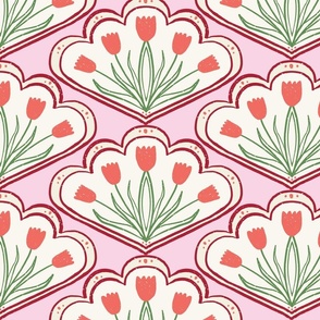 (L) Blooming Tulips in Pink Poppy, Red and Bone