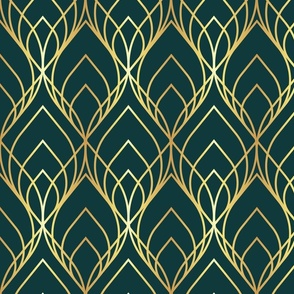 Art Deco Feathers Gold on Green