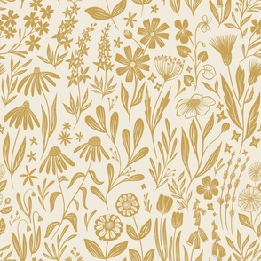 Wildflowers - cream and gold yellow - medium scale
