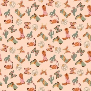 Groovy Cowgirl Fabric - butterflies_ boots_ cactus_ cute boho groovy hippie girl 4in